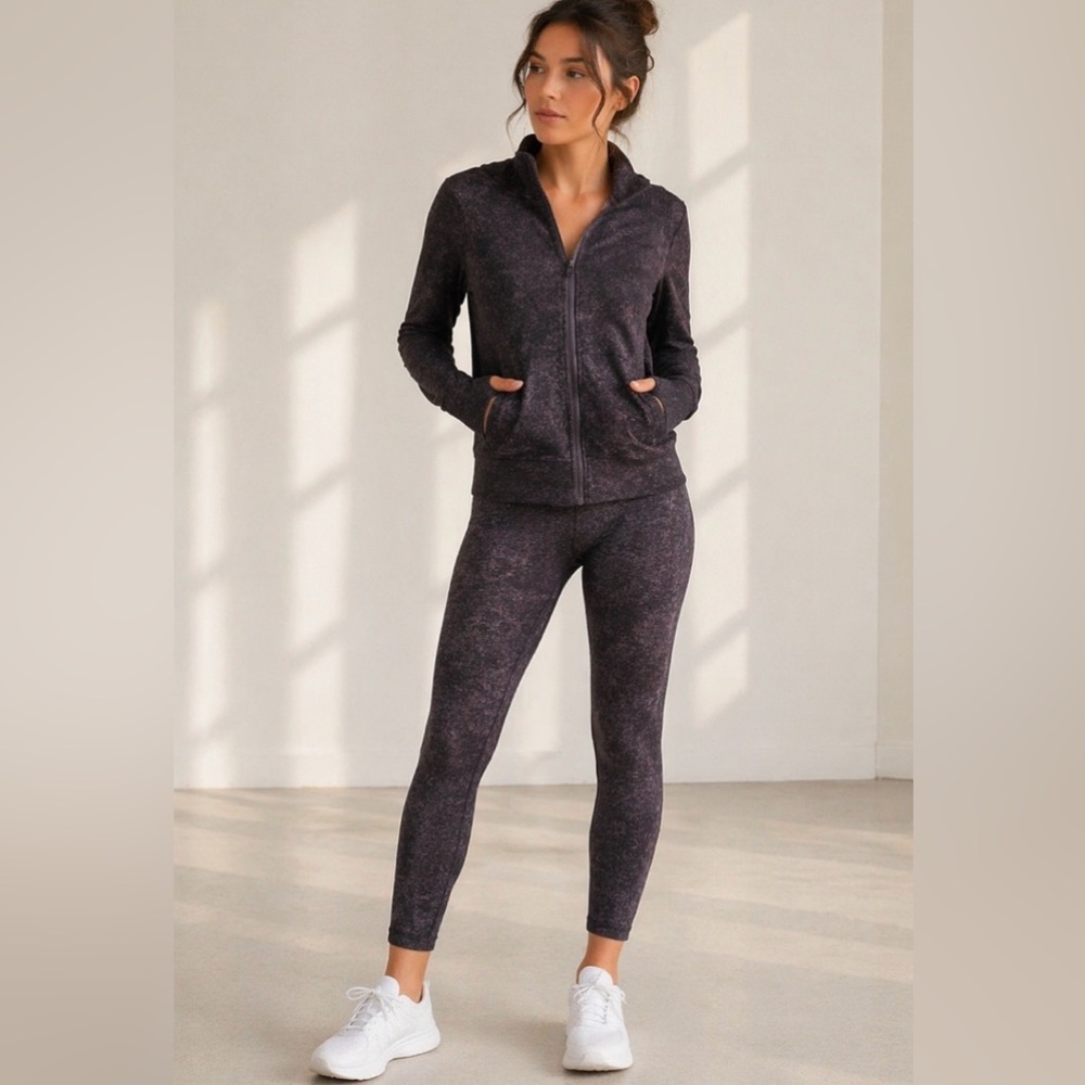 Lululemon Charcoal Marbled Active Leggings and Zip Up